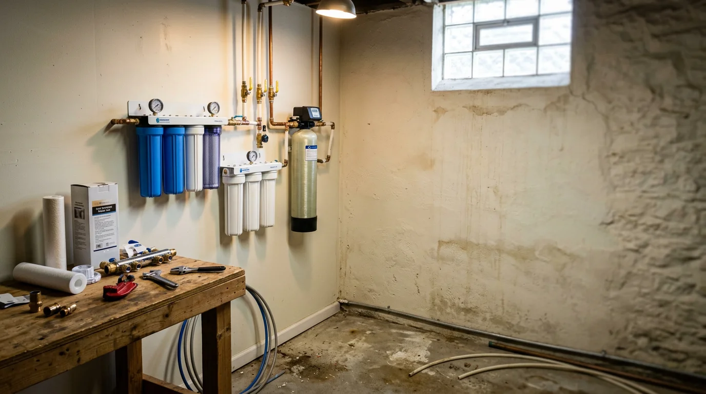 Water filter cartridge and housing unit for residential water treatment